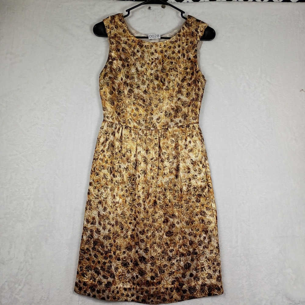 J.Crew Metallic Gold Leopard Jacquard Bow Back Dress Sleeveless Fit Flare 00